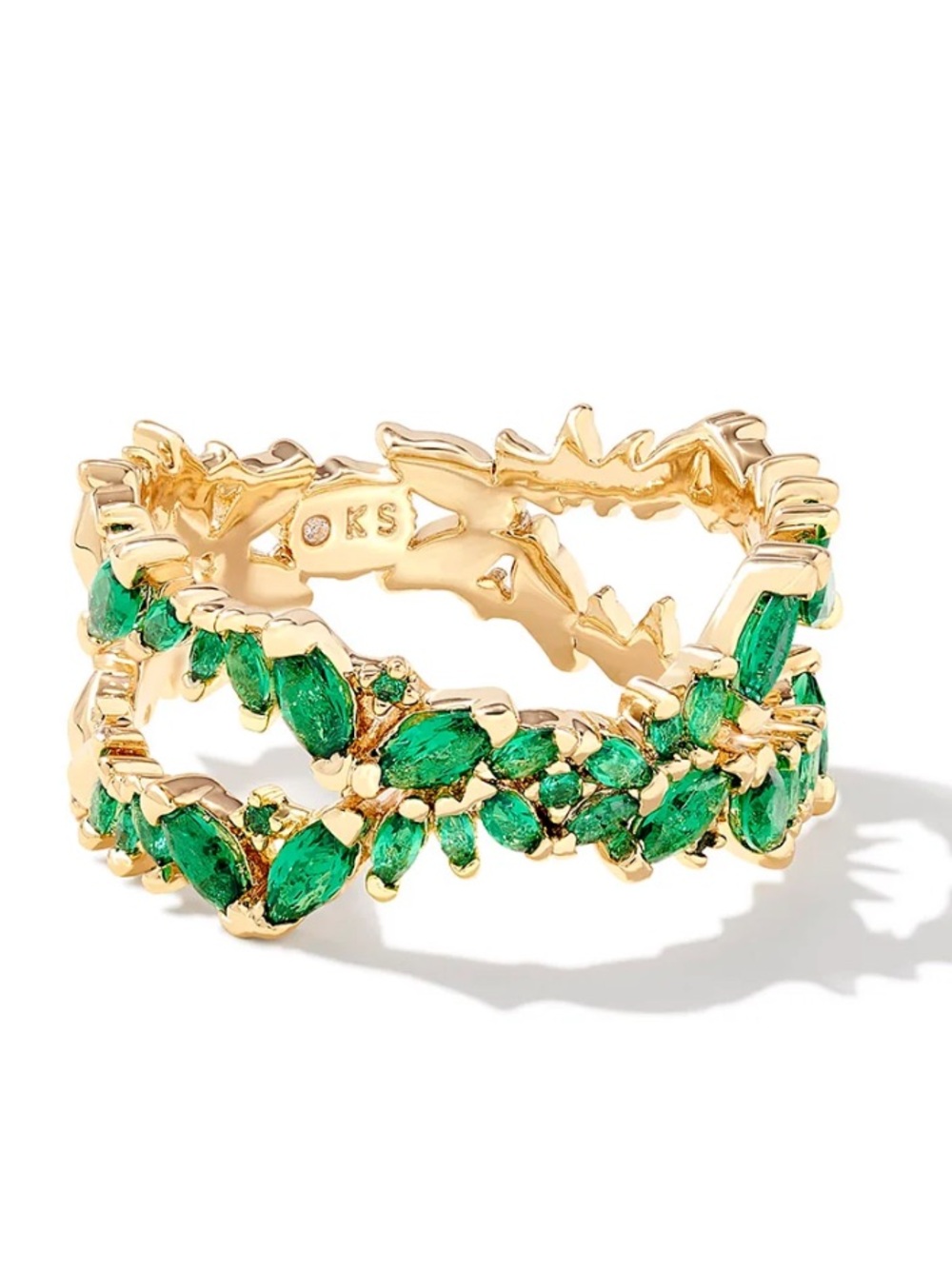Kendra Scott Rosalie Double Band Ring Green Crystal 7 New